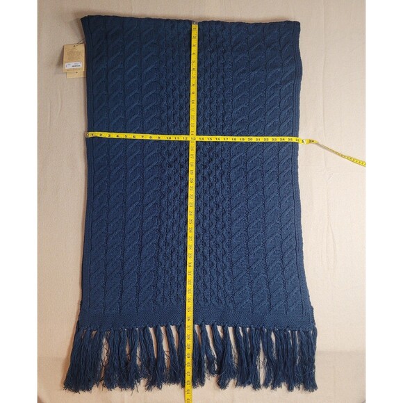 NEW Patricia Nash Oversized Fringe Scarf Blue Cable Knit Shawl 26x88 Chunky Wrap - Picture 4 of 7